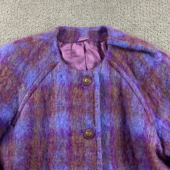 Vintage Donegal Design Ireland Mohair Blend Coat Jacket Women's Size 12 Purple - Picture 3 of 13